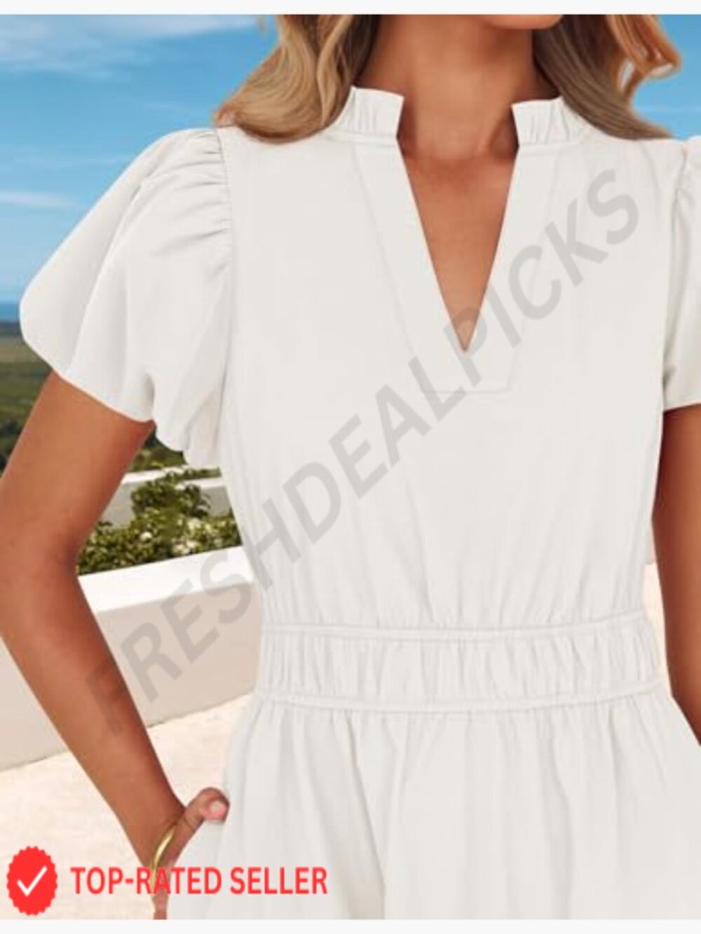 Puff Short Sleeve V Neck Ruffle Tiered Flowy Boho Maxi Dress - Picture 4 of 7
